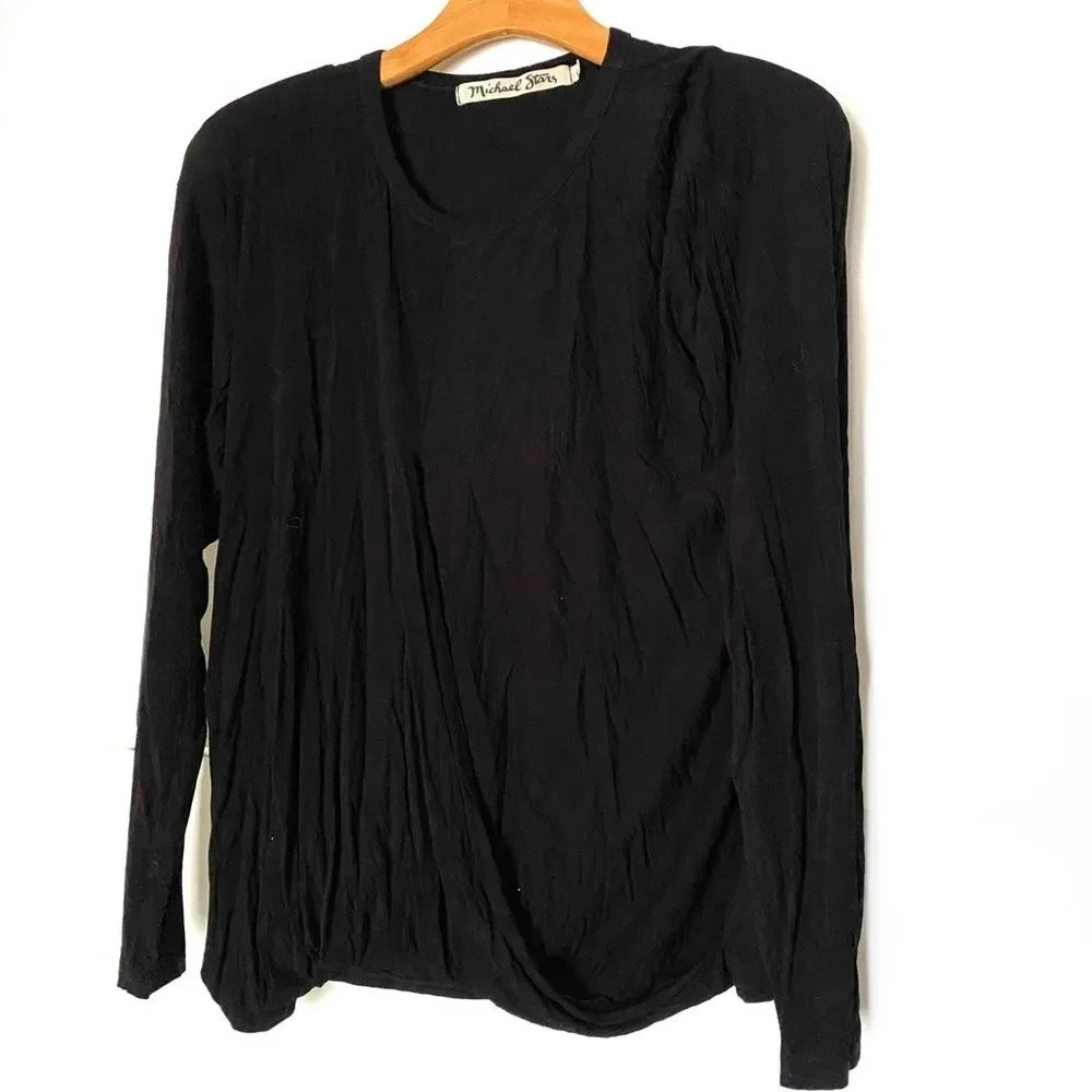 Michael Stars Black Knit Faux Wrap Top Long Sleeve Tee One Size S M L 3 for $30